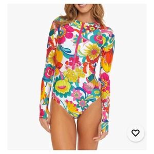 Trina Turk Floral Long‎ Sleeve One Piece Swimsuit Rash Guard XL